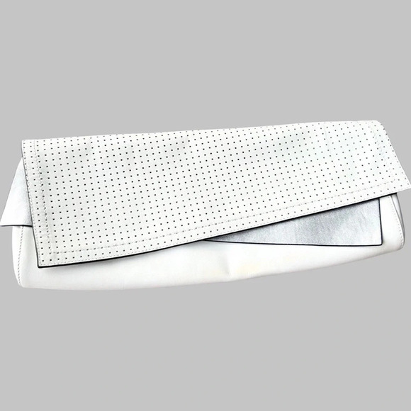 BCBGMAXAZRIA Metallic Laser Cut  Leather Criss Cross Flap Clutch Evening Handbag - Picture 1 of 16